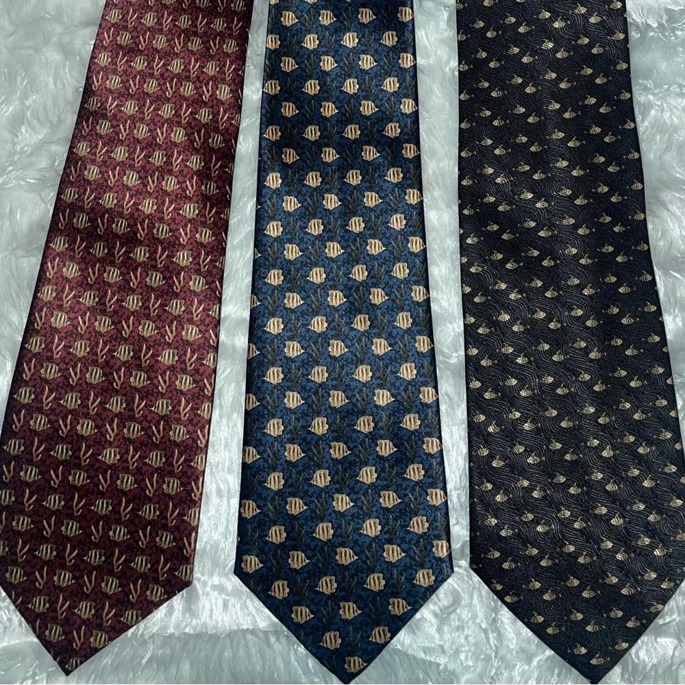 Lot of 3 Stonehenge 100% Silk Ties. Nautical Fish Theme 58 inches.